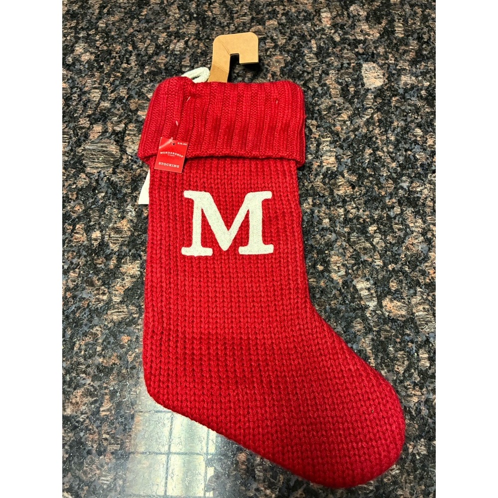 WONDERSHOP MONOGRAM Cable Knit CHRISTMAS Holiday Stockings Red/White Letter M